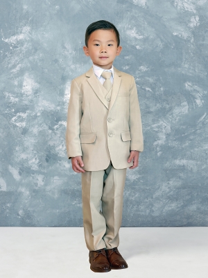 Boys Suit Style 4016 - SLIM FIT Boys 5 Piece Suit in Khaki